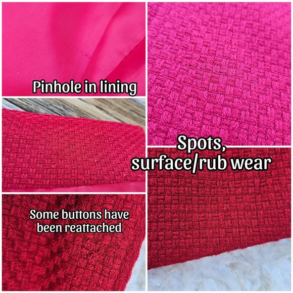 Large Gloss Button Detail Blazer Red Basketweave Jacket Harve Benard Size 12 - Picture 7 of 10